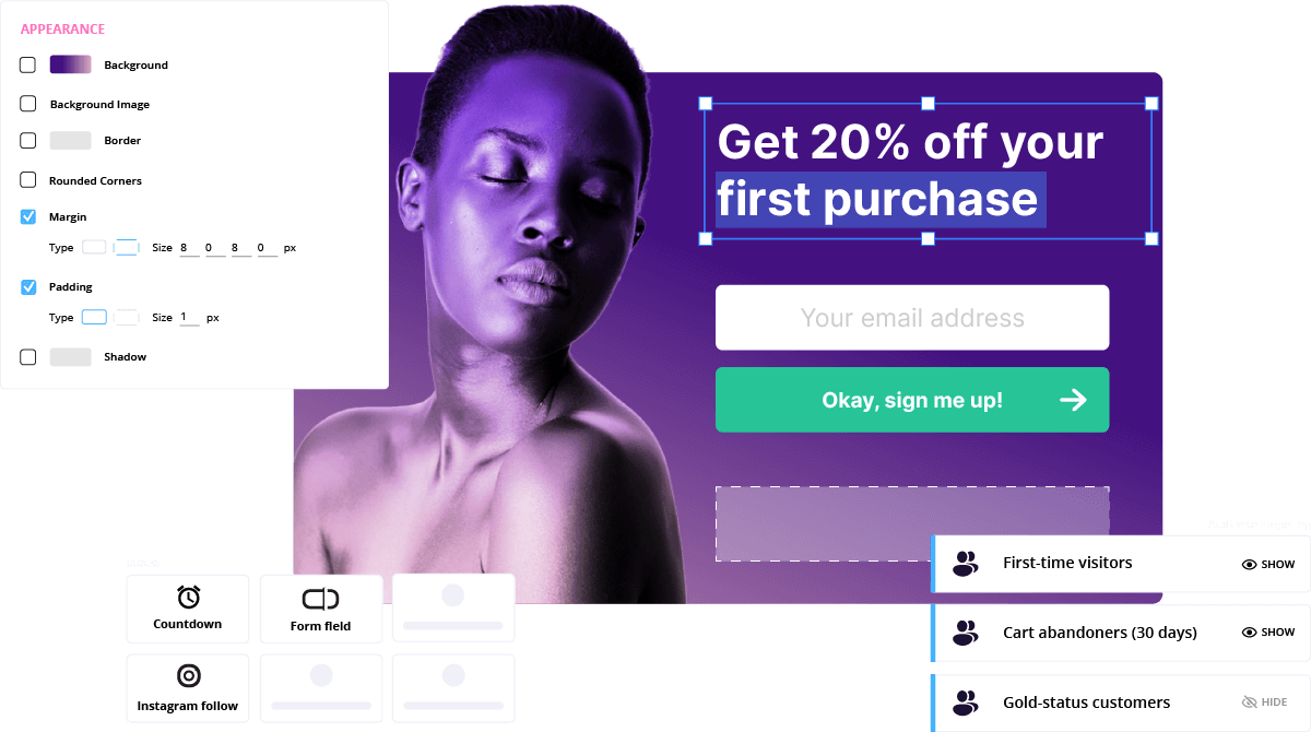 Popup med redigeringsverktyg