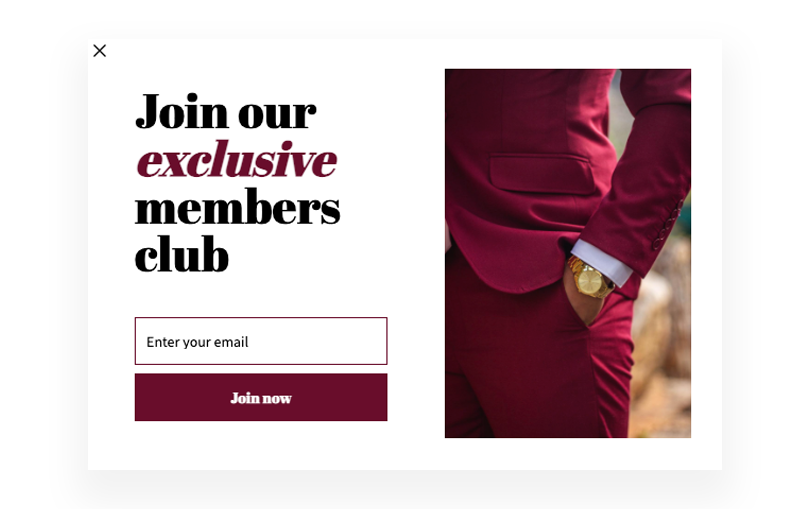 Campaign example - exclusivity. Enter the email address to join an exclusive members club.