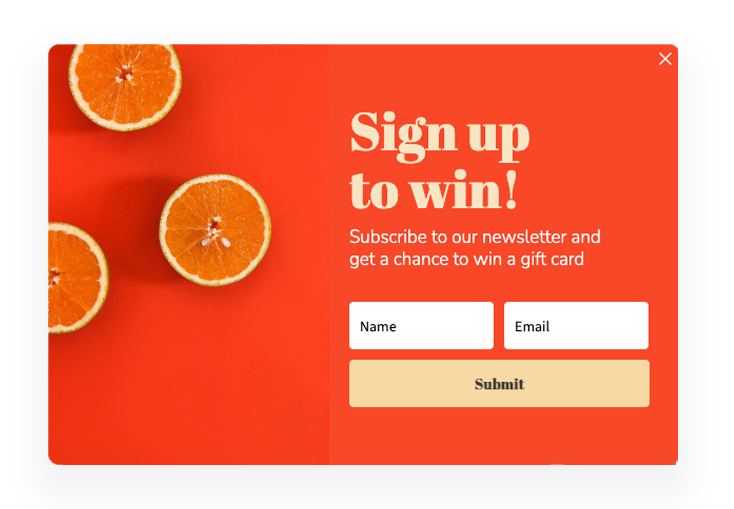 Campaign example - raffles. Sign up with your name and email for a chance to win a gift card.