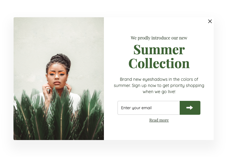 Campaign example - pre-launch campagn. Sign up to get priority shipping when the new summer collection goes live.