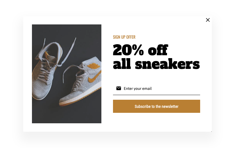 Campaign example - 20% off all sneakers when subscribing to the newsletter