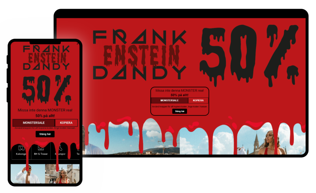 Frank Dandy Halloween campaign, covered in blood and