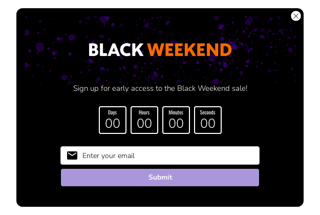 Countdown timer and exclusive access to a sneak peek of Black Friday offers