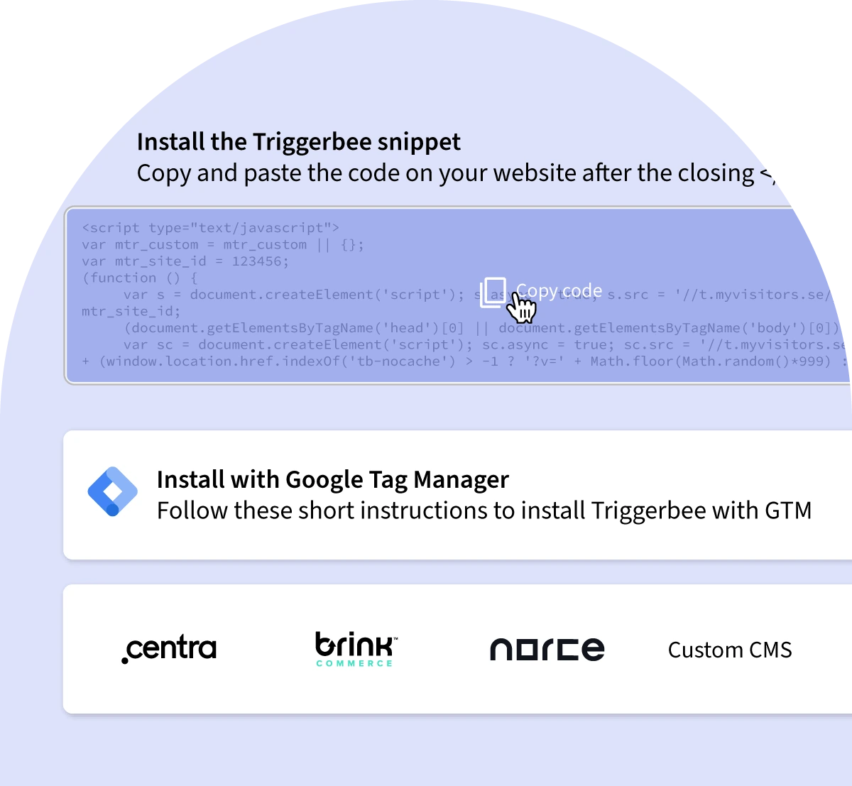 A cursor copying a tracking code inside Triggerbee