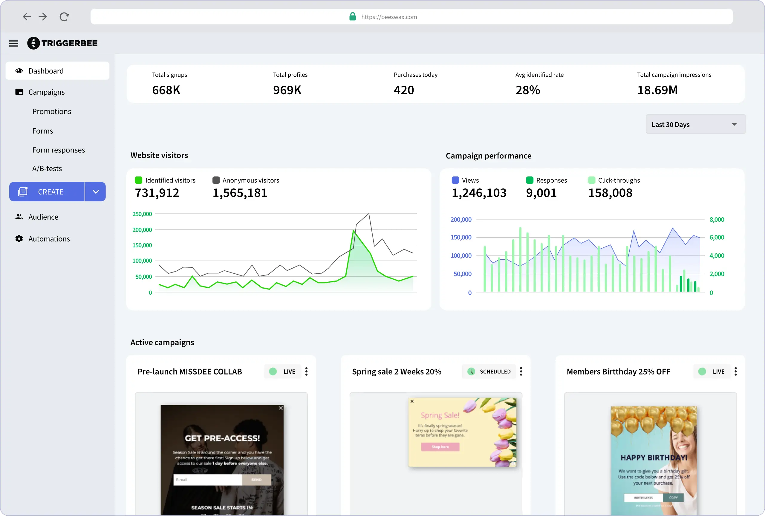 Triggerbee dashboard