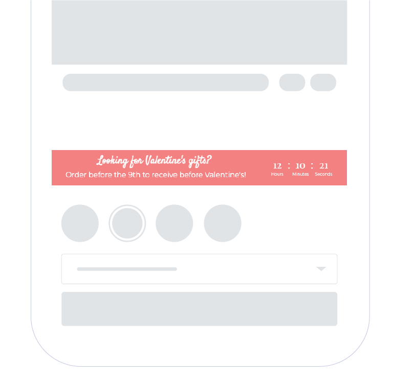 Phone with a banner telling the user the deadline for orders if they want guaranteed delivery before Valentines day.