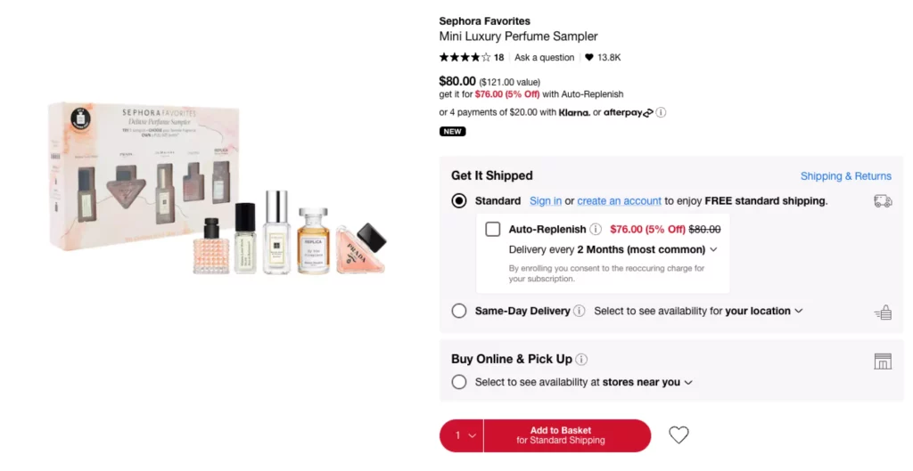 Exemple of a Product Bundle from Sephora's Valentines gifts-page on their website.