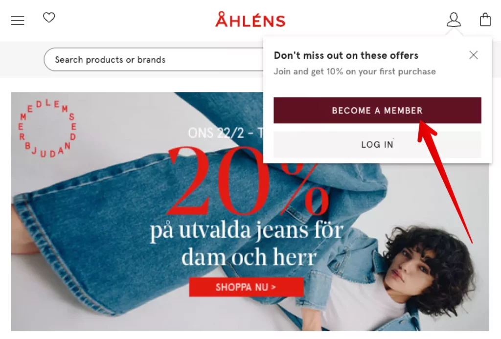 Åhléns offers a 10% discount on your first purchase when you become a member