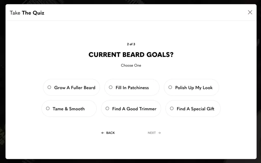 Second question in BeardClubs quiz: "Current Beard Goals?"