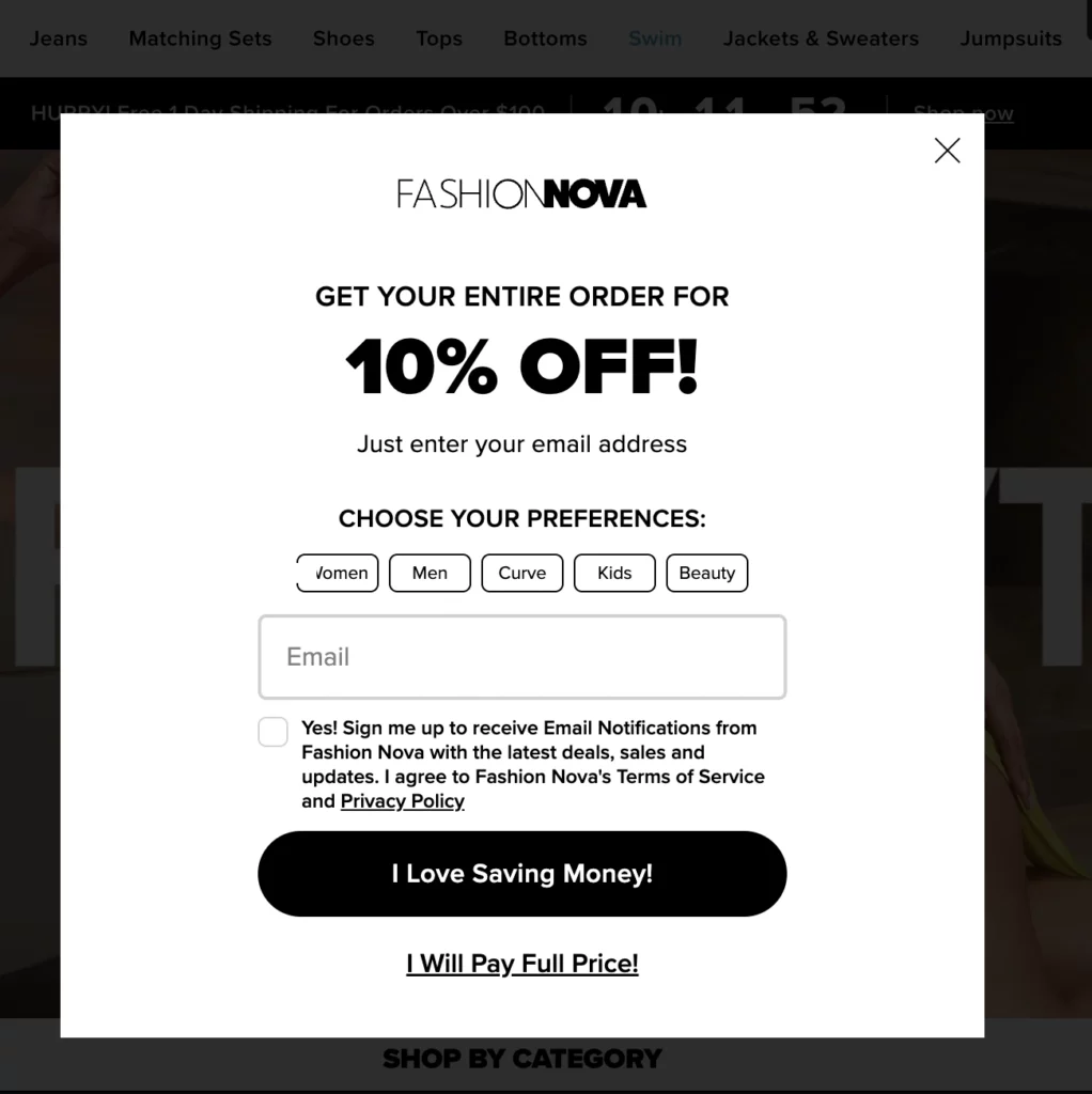 Fashion nova welcome discount for 10% off