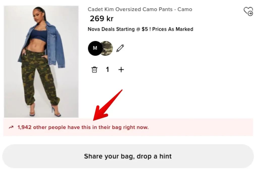 Fashion nova uses FOMO strategies in the checkout