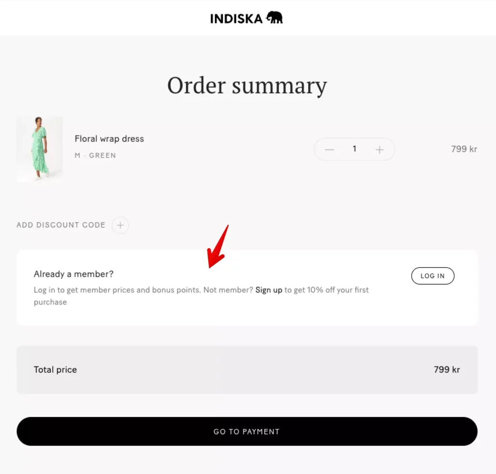Indiska offers new members a 10% discount in the checkout