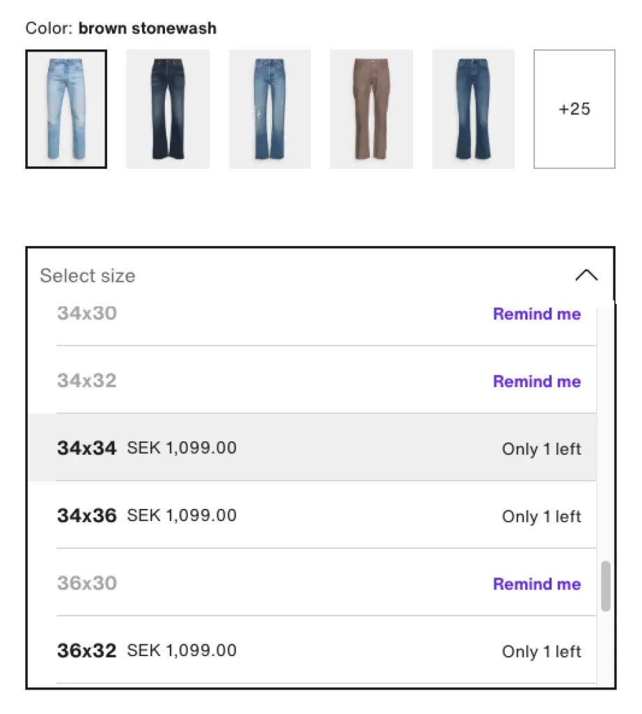 Zalando uses FOMO when selecting sizes