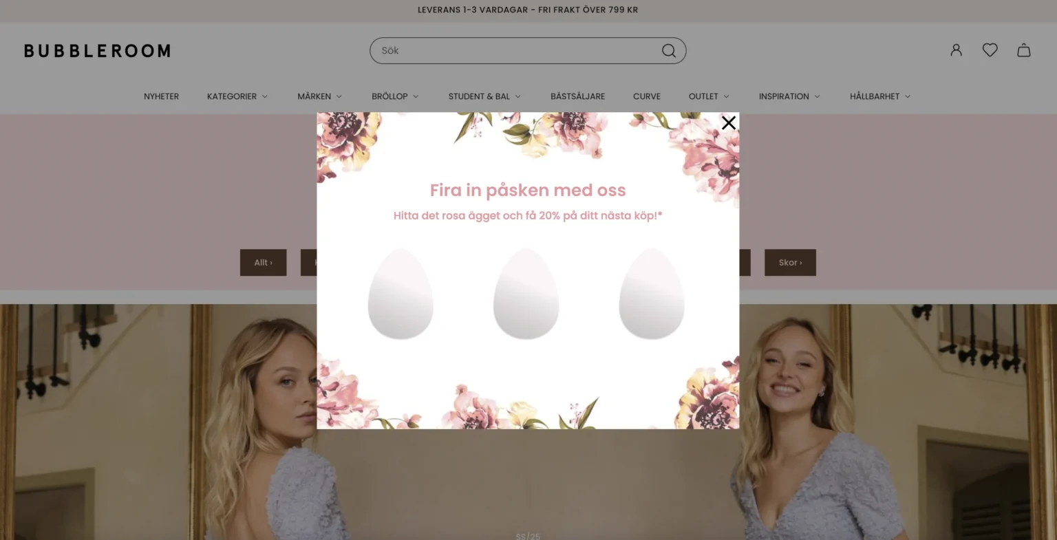 Bubbleroom gamification egg hunt popup using Triggerbee's popup software
