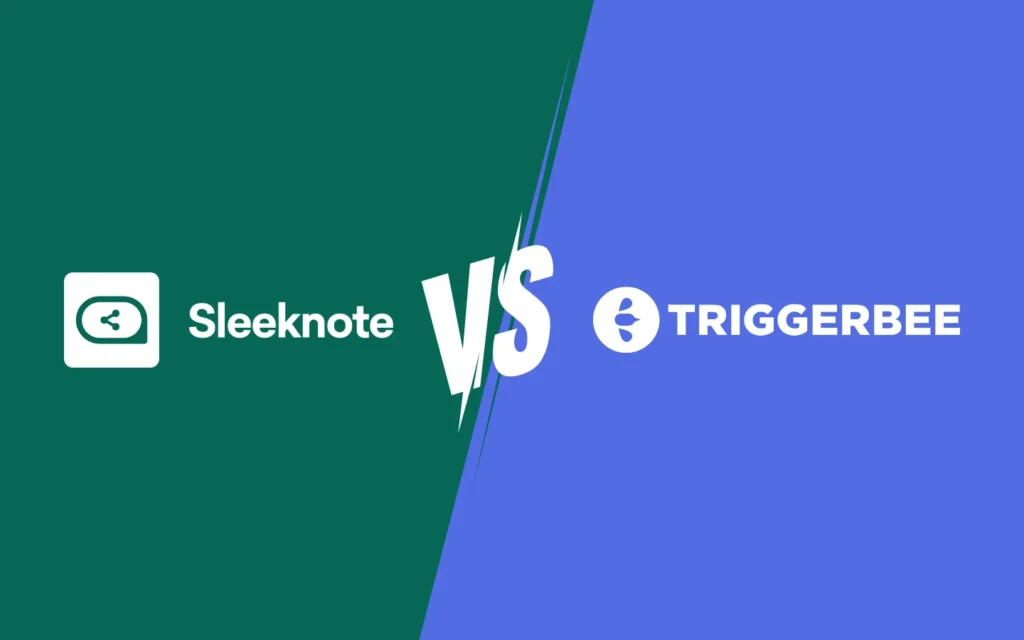 Hero graphic showing Sleeknote vs Triggerbee logos side by side for an in-depth comparison of onsite marketing tools