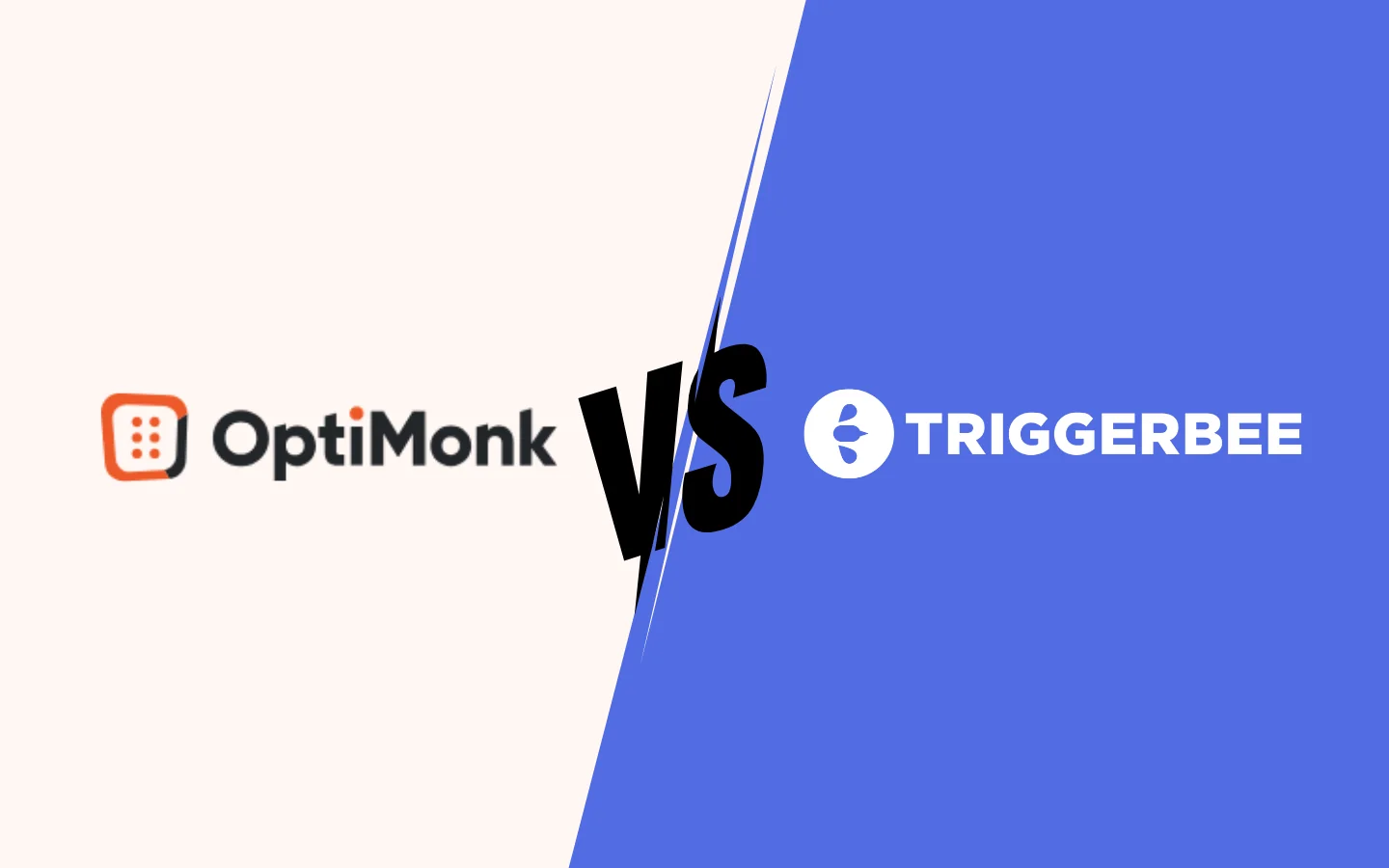 Optimonk vs Triggerbee. Split-screen hero image showing the logos of OptiMonk and Triggerbee with a VS graphic in the center. Triggerbee is an alternative and competitor to Optimonk.