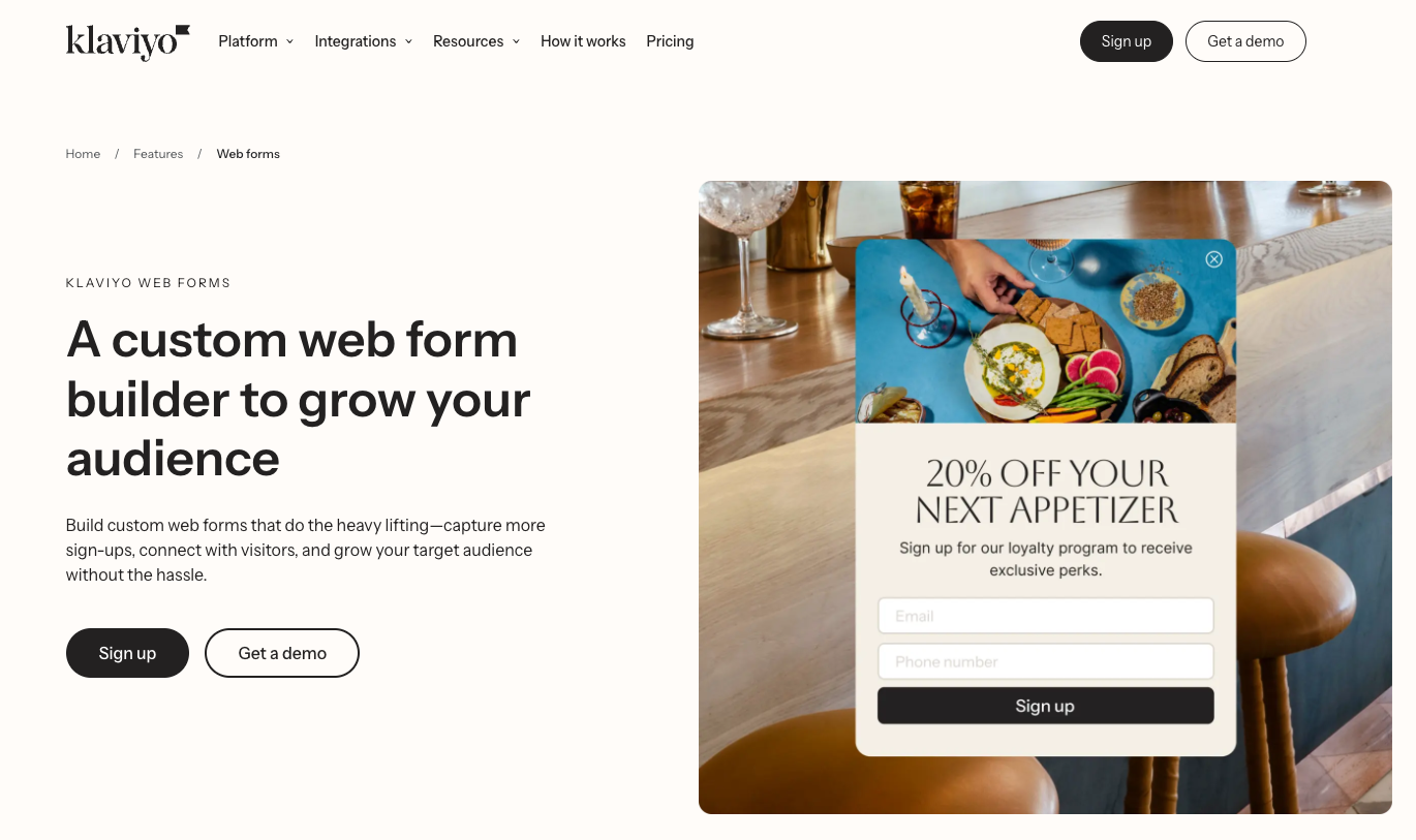 Klaviyo Forms landing page