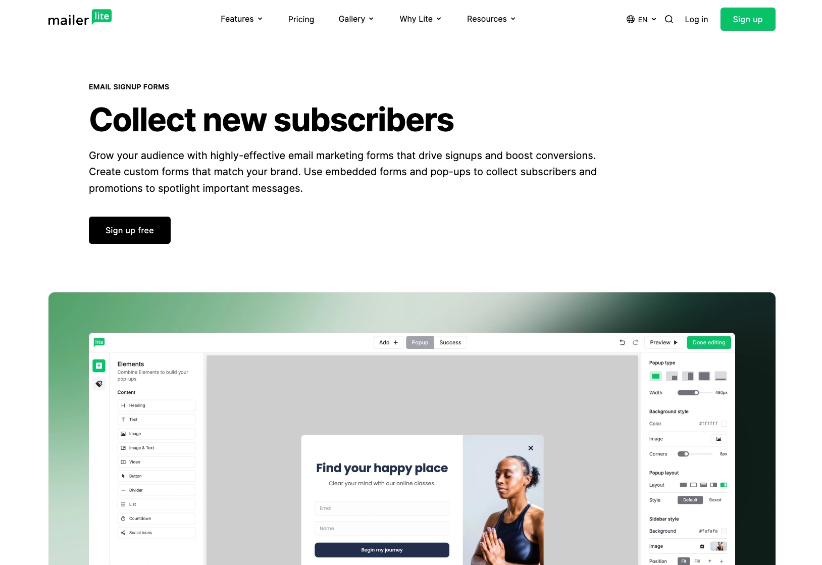 Mailerlite spin to win popup