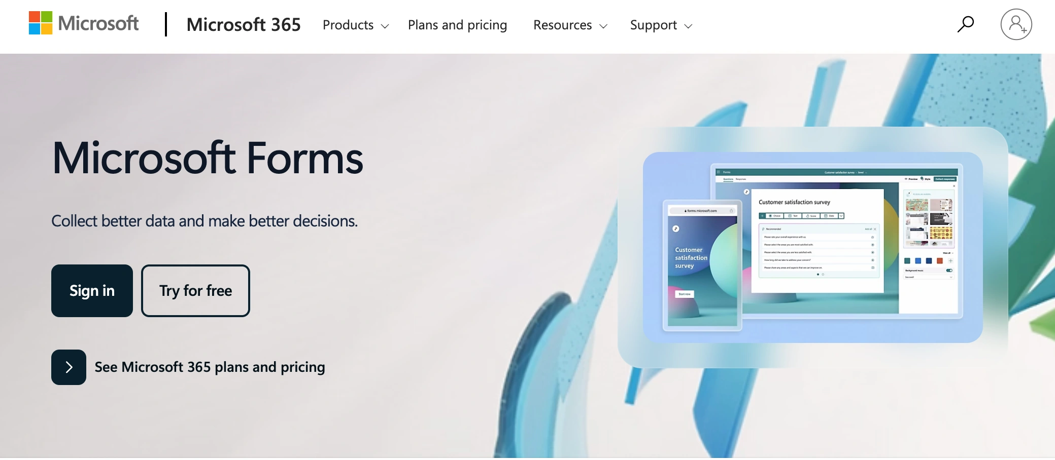 Microsoft forms homepage