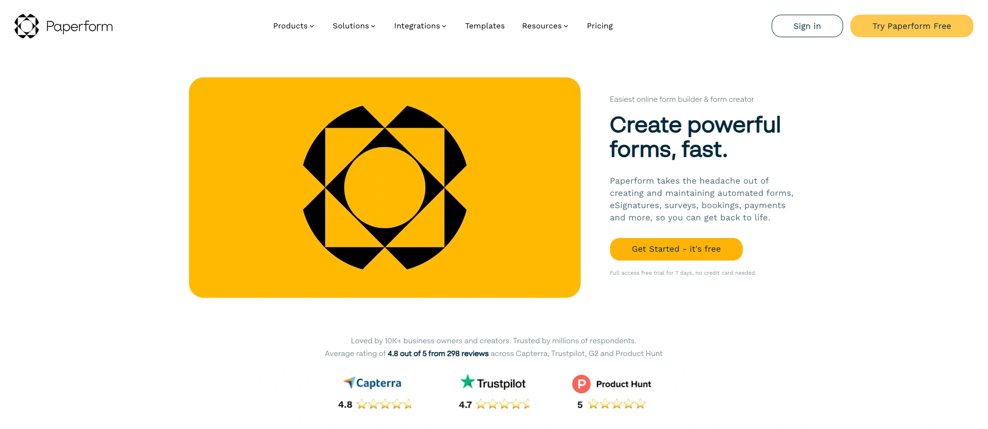 Paperform homepage