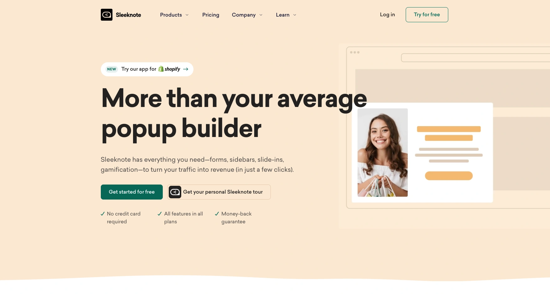 Sleeknote homepage