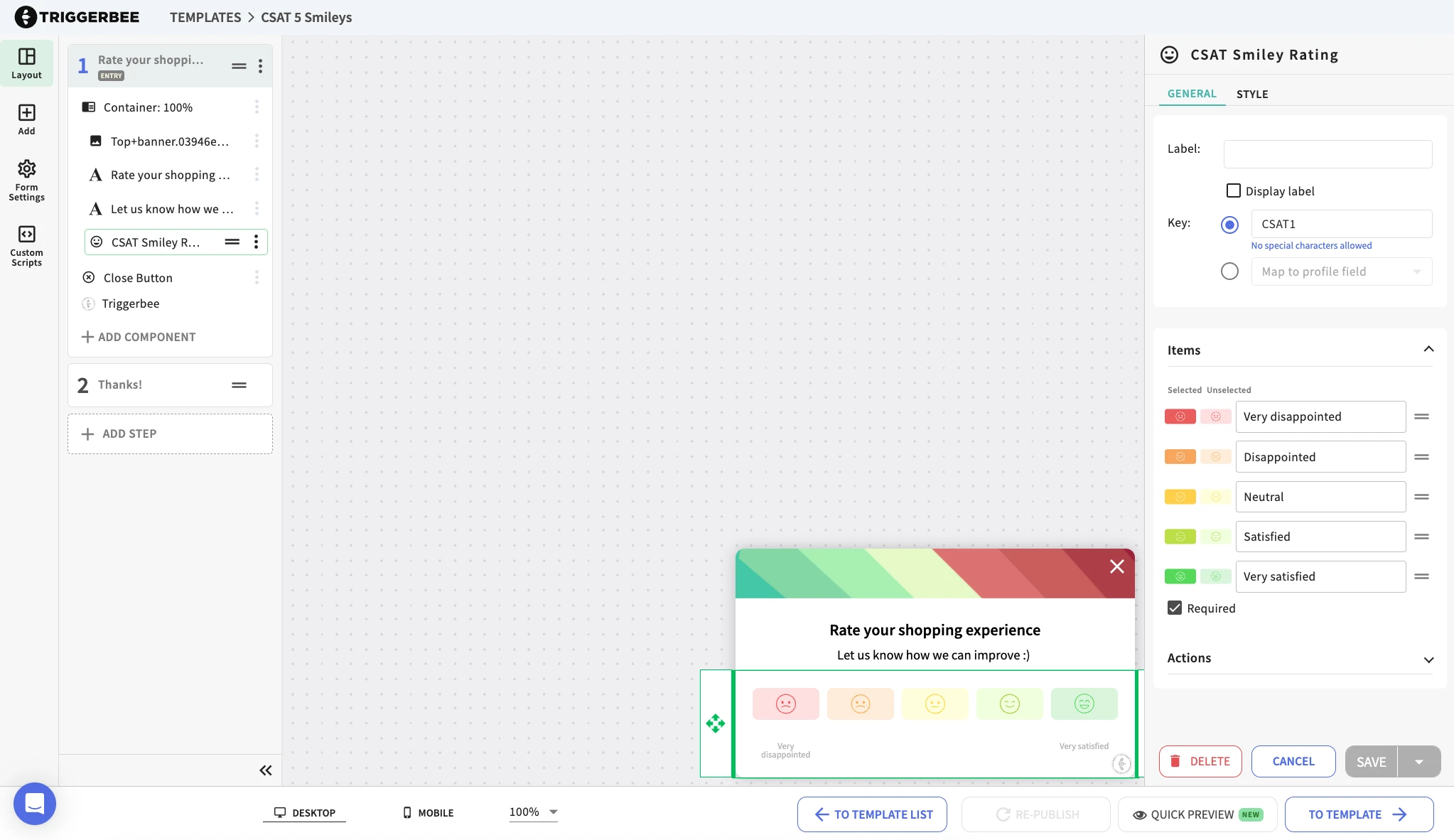 Triggerbee's website survey editor